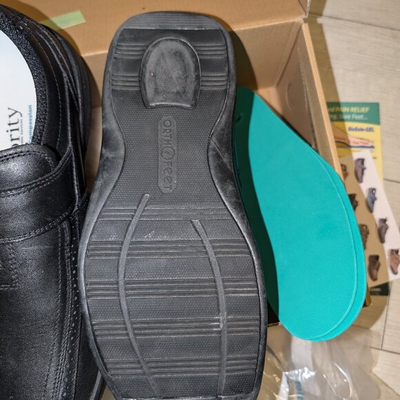 New Boxed Orthofeet Mens Hook Loop Black X-Wide Cushion Shoes Sz 9.5 - W/extras - Picture 4 of 5